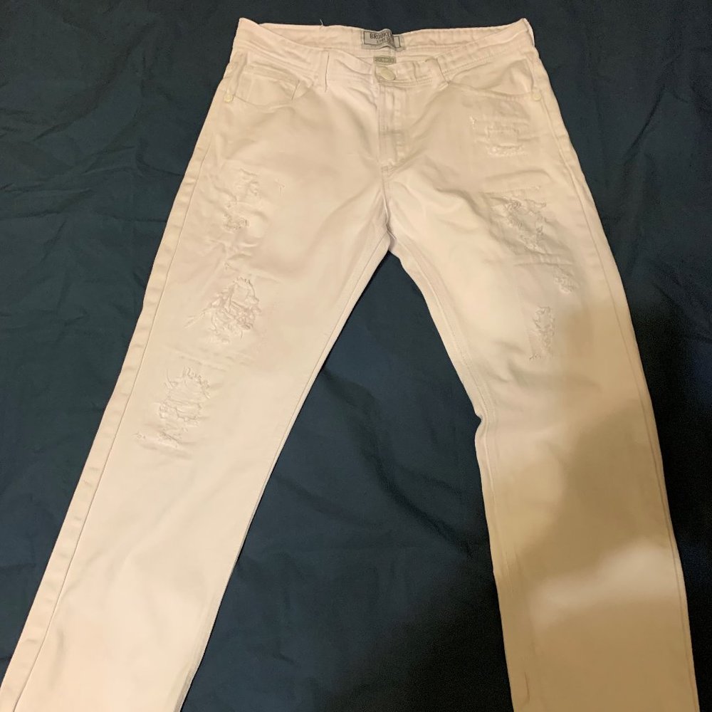 Brooklyn Express Distressed White Men Jeans